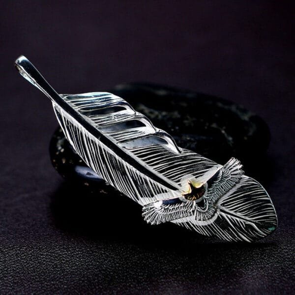 Men's Sterling Silver Eagle Feather Pendant Necklace - Image 2