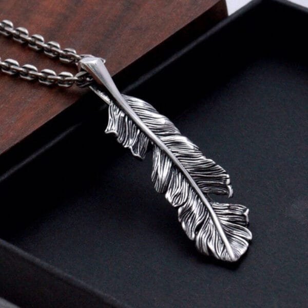 Men's Sterling Silver Feather Pendant Necklace - Image 2