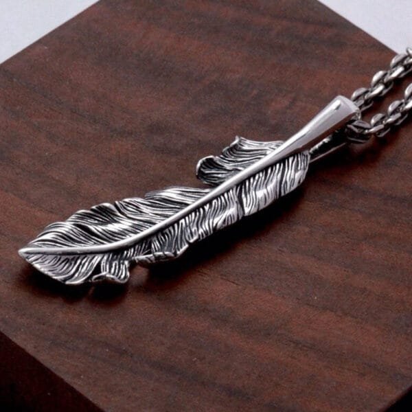 Men's Sterling Silver Feather Pendant Necklace - Image 3