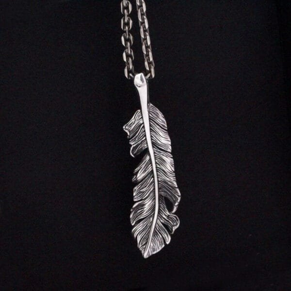 Men's Sterling Silver Feather Pendant Necklace - Image 4