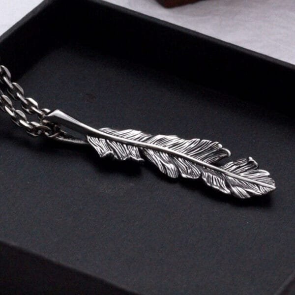 Men's Sterling Silver Feather Pendant Necklace - Image 5
