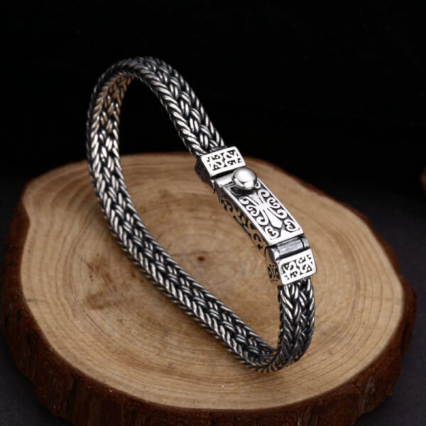 Men's Sterling Silver Fleur Braided Bracelet - Image 7