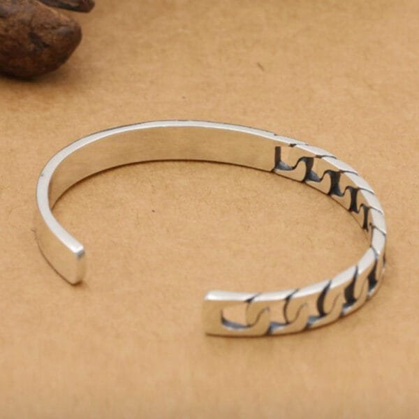 Men's Sterling Silver Half Curb Chain Cuff Bracelet - Image 2
