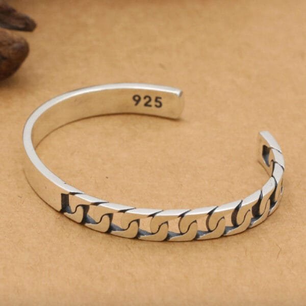 Men's Sterling Silver Half Curb Chain Cuff Bracelet - Image 3