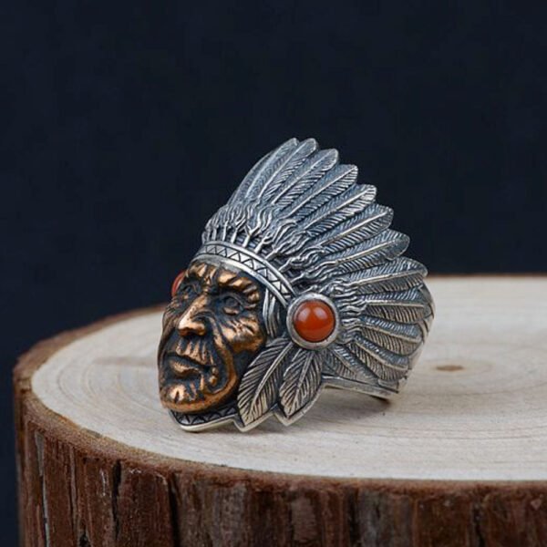 Men's Sterling Silver Indian Chief Ring - Image 3