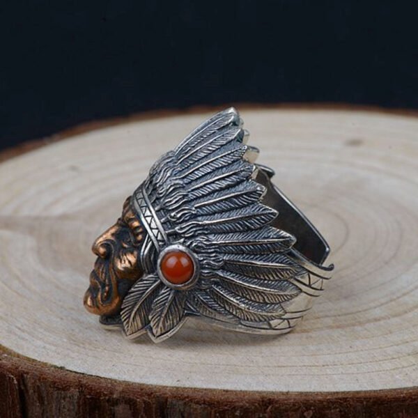 Men's Sterling Silver Indian Chief Ring - Image 7