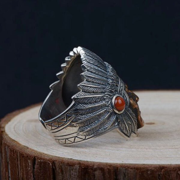Men's Sterling Silver Indian Chief Ring - Image 5