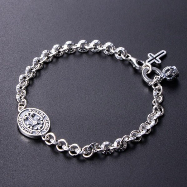 Sterling Silver Virgin Mary Tag Chain Bracelet - Image 2