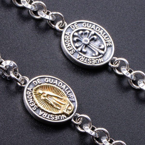 Sterling Silver Virgin Mary Tag Chain Bracelet - Image 3
