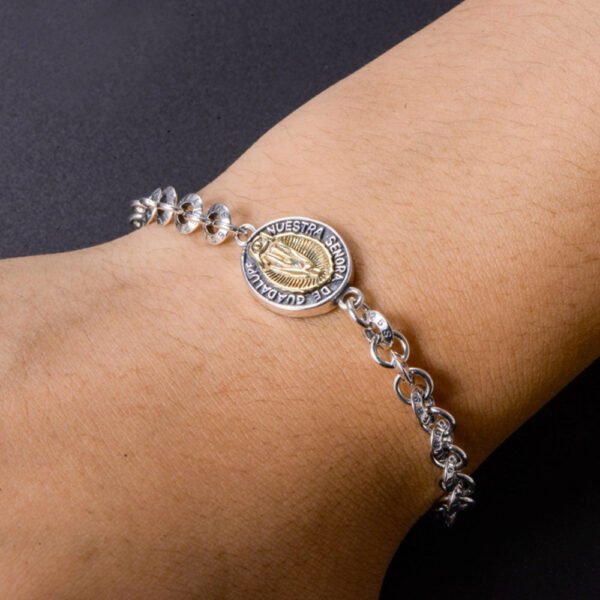 Sterling Silver Virgin Mary Tag Chain Bracelet - Image 7