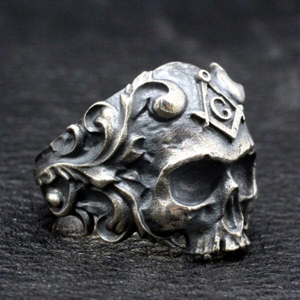 Men's Sterling Silver Masonic Skull Ring - Image 3