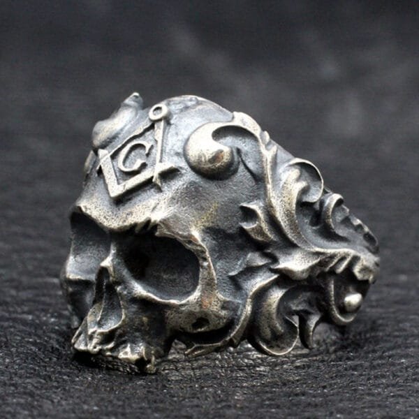 Men's Sterling Silver Masonic Skull Ring - Image 4