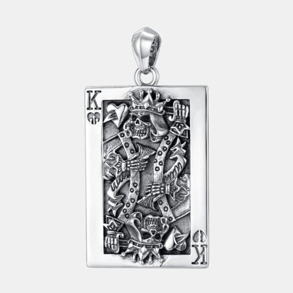 Men's Sterling Silver Poker King Skull Pendant Necklace - Image 7