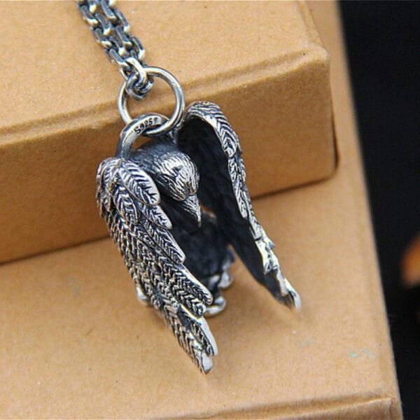 Men's Sterling Silver Raven Pendant Necklace - Image 2