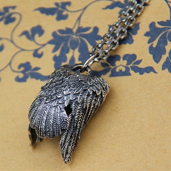 Men's Sterling Silver Raven Pendant Necklace - Image 4
