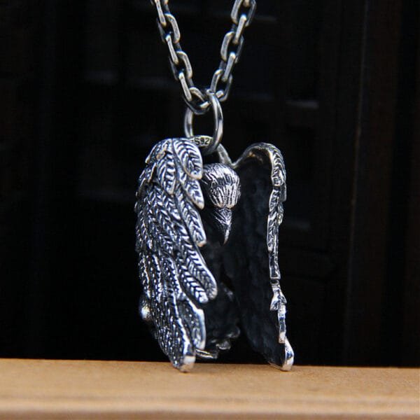 Men's Sterling Silver Raven Pendant Necklace - Image 6