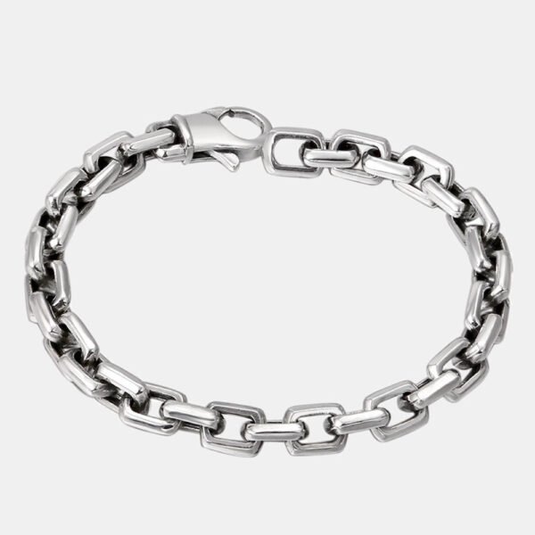 Men's Sterling Silver Rectangle Link Chain Bracelet - Image 6