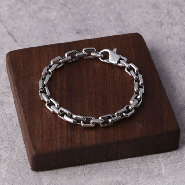 Men's Sterling Silver Rectangle Link Chain Bracelet - Image 2