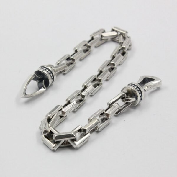 Men's Sterling Silver Rectangle Link Chain Bracelet - Image 3