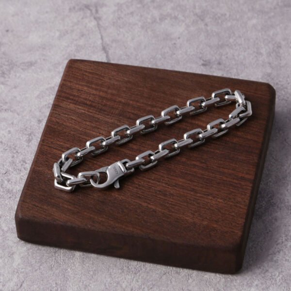 Men's Sterling Silver Rectangle Link Chain Bracelet - Image 3