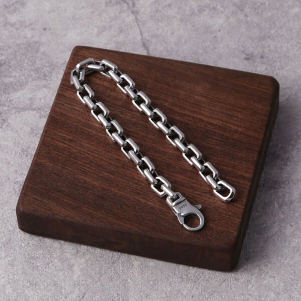 Men's Sterling Silver Rectangle Link Chain Bracelet - Image 4