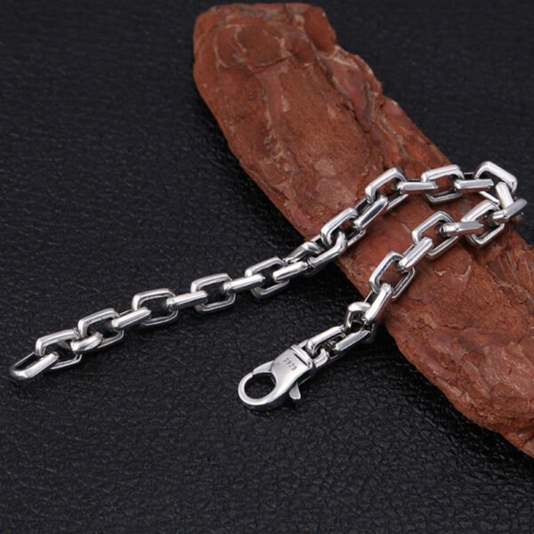 Men's Sterling Silver Rectangle Link Chain Bracelet - Image 5