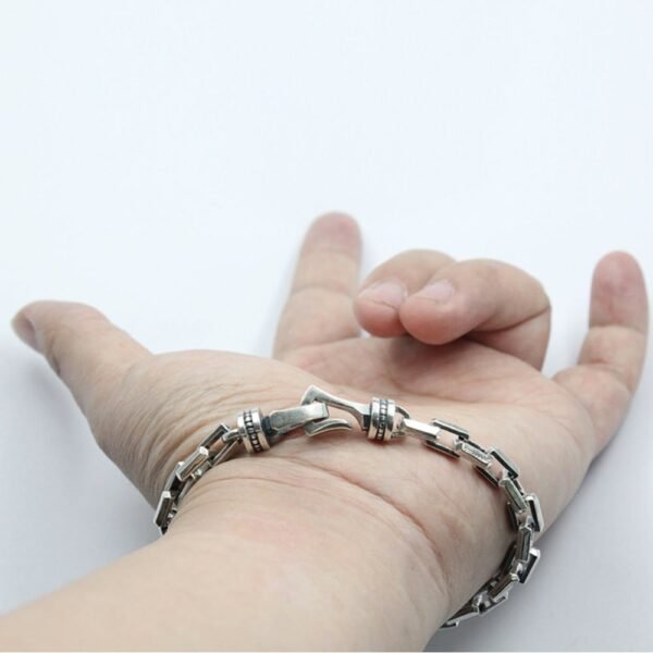 Men's Sterling Silver Rectangle Link Chain Bracelet - Image 8