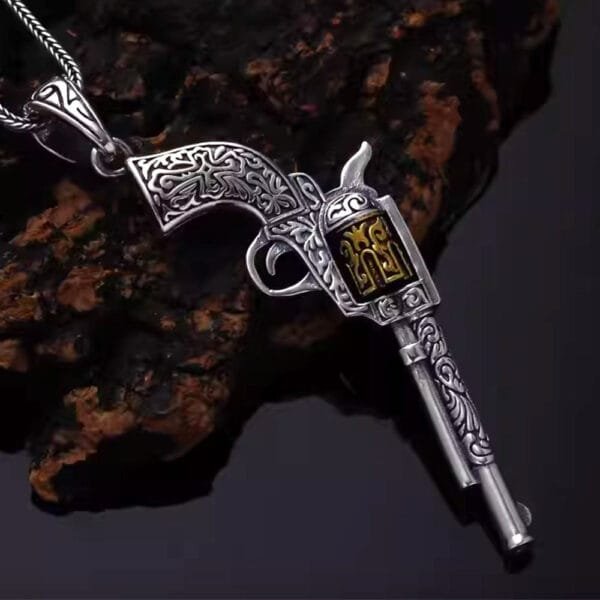 Men's Sterling Silver Revolver Pendant Necklace - Image 2