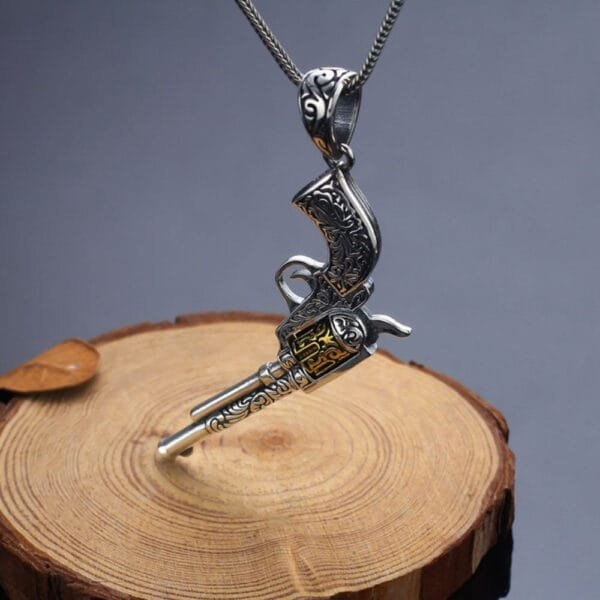Men's Sterling Silver Revolver Pendant Necklace - Image 4