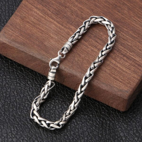Men's Sterling Silver Braided Rope Chain Bracelet - Image 4