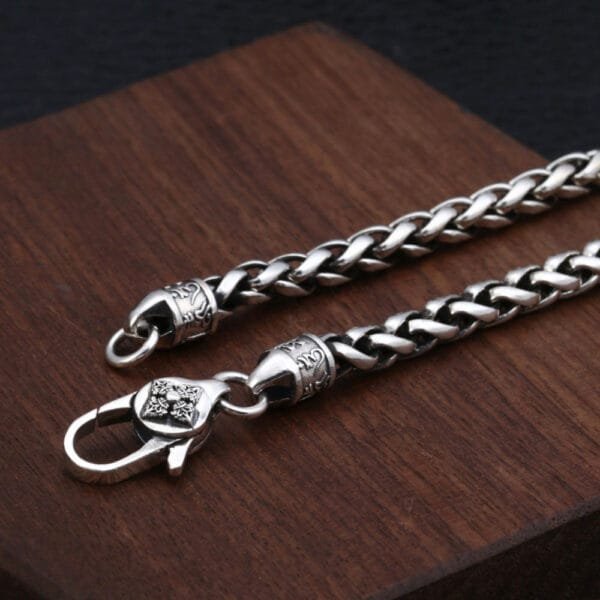5 mm Men's Sterling Silver Six True Words Mantra Braided Chain 20"-30" - Image 2
