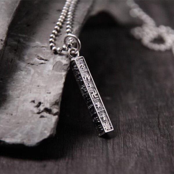 Men's Sterling Silver Six Word Proverbs Square Bar Necklace - Image 2