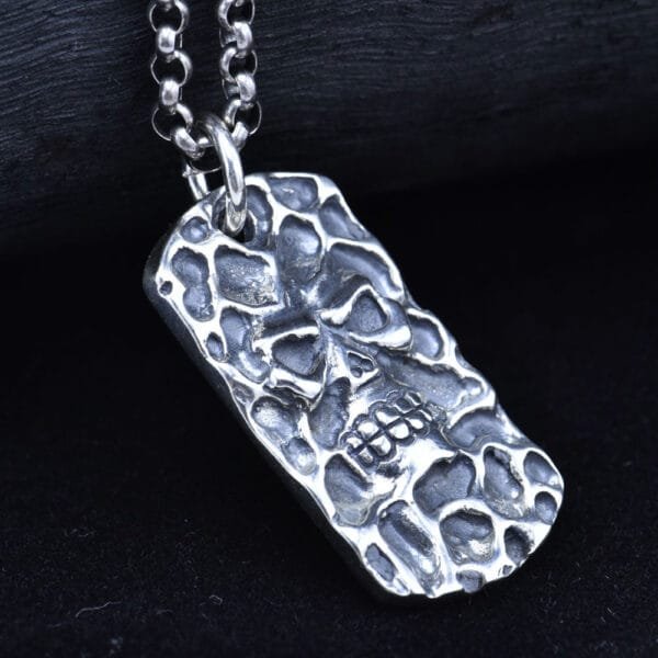 Men's Sterling Silver Skull Tag Pendant Necklace - Image 3
