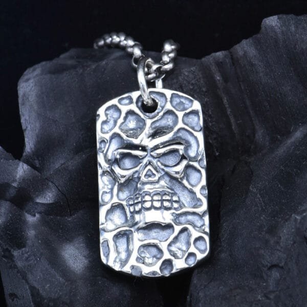 Men's Sterling Silver Skull Tag Pendant Necklace - Image 4