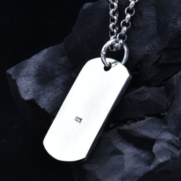 Men's Sterling Silver Skull Tag Pendant Necklace - Image 5