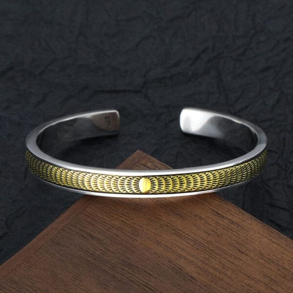Men's Sterling Silver Solar Eclipse Cuff Bracelet - Image 2