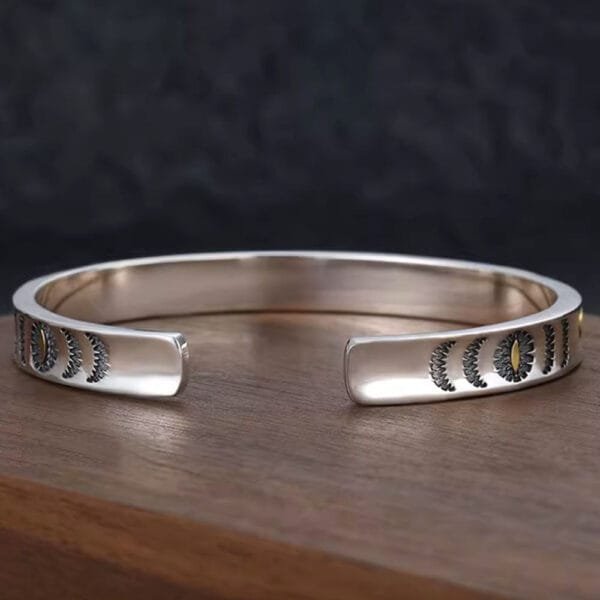 Men's Sterling Silver Solar Eclipse Cuff Bracelet - Image 3