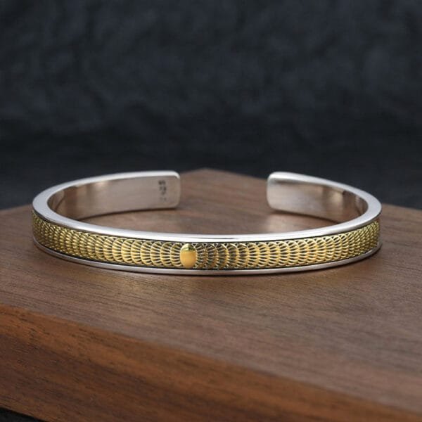 Men's Sterling Silver Solar Eclipse Cuff Bracelet - Image 4
