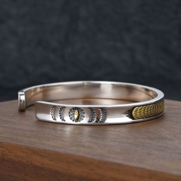 Men's Sterling Silver Solar Eclipse Cuff Bracelet - Image 6