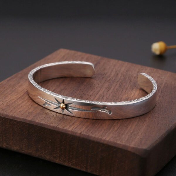 Men's Sterling Silver Sun Rays Cuff Bracelet - Image 5