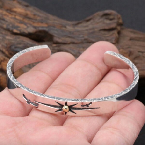 Men's Sterling Silver Sun Rays Cuff Bracelet - Image 8