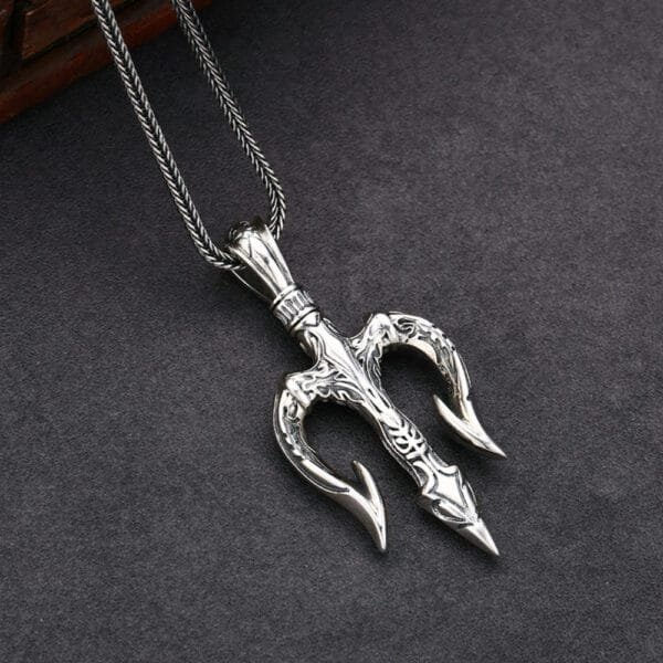 Men's Sterling Silver Trident Pendant Necklace - Image 2