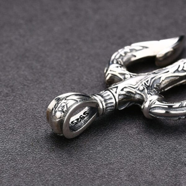 Men's Sterling Silver Trident Pendant Necklace - Image 4