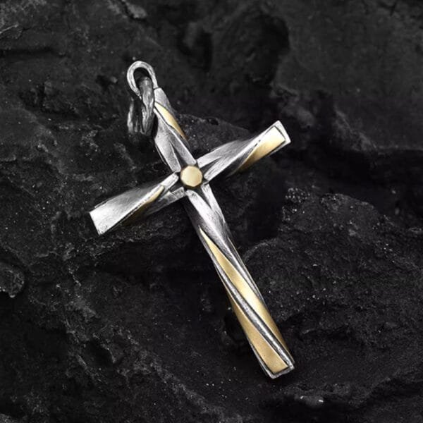 Men's Sterling Silver Twisted Cross Pendant Necklace - Image 2