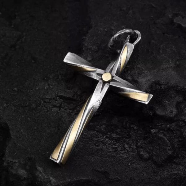 Men's Sterling Silver Twisted Cross Pendant Necklace - Image 3