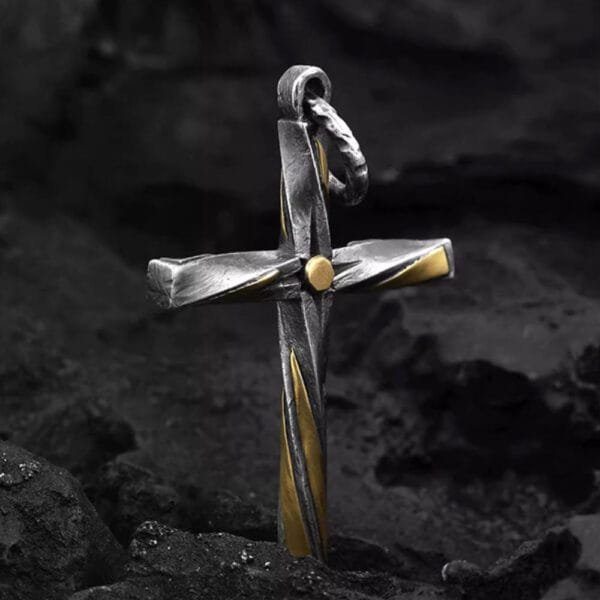 Men's Sterling Silver Twisted Cross Pendant Necklace - Image 5