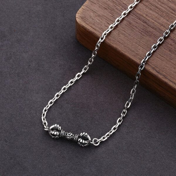 Men's Sterling Silver Vajra Pendant Anchor Chain Necklace - Image 2