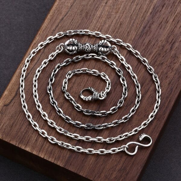 Men's Sterling Silver Vajra Pendant Anchor Chain Necklace - Image 4