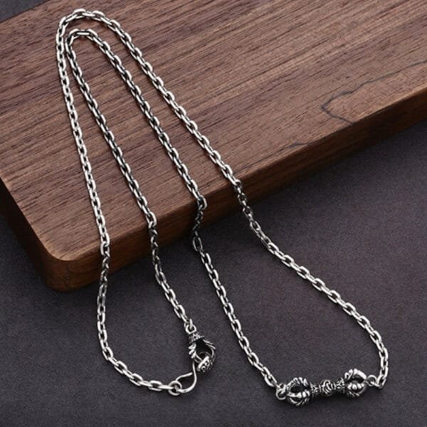 Men's Sterling Silver Vajra Pendant Anchor Chain Necklace - Image 5