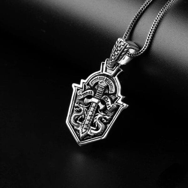 Men's Sterling Silver Sword Shield Necklace